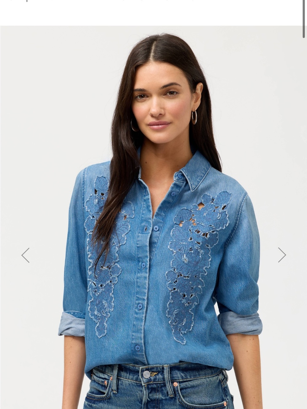 Johnny Was Embroidered Denim Button Down Shirt XS